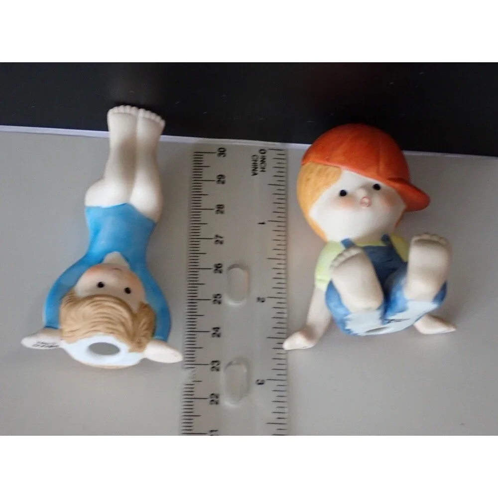 ENESCO Boy & Girl Playing Porcelain Figurine Bisque Set of 2 Vintage 1981 & 1983
